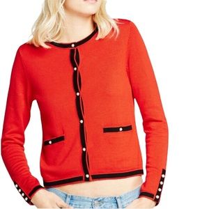 Talbots Red Button Up Sweater Pearl Beads Small